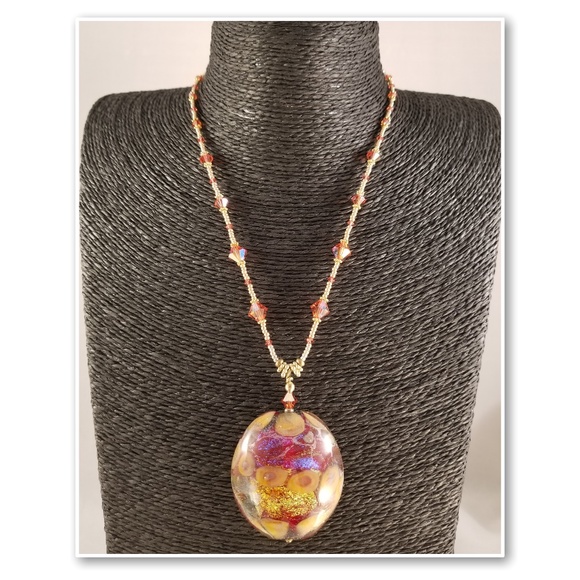 Lampwork & AB Swarovski Crystal Statement Necklace - Picture 2 of 7